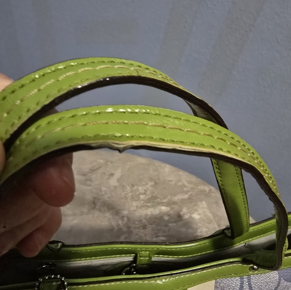 Coach Signature C Blue w/ Green & White Stripe Coated Canvas Small Satchel - Picture 5 of 11